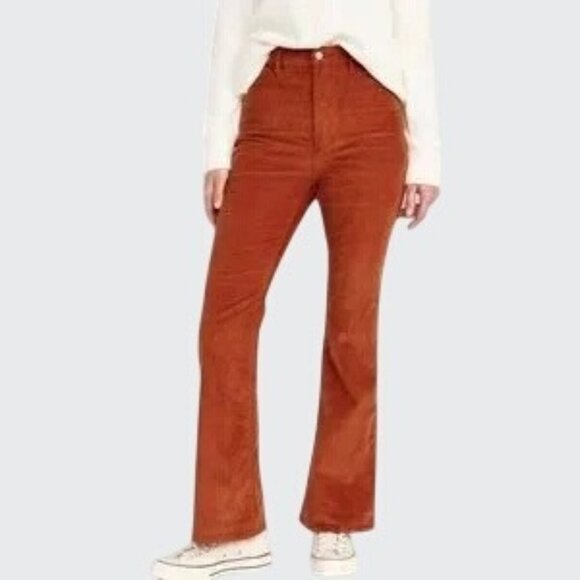 Old Navy Womens Rust Higher High-Waisted Flare Corduroy Pants Size 6 - Picture 1 of 16